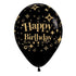HBD Glitter Gold Fashion Black Latex Balloons 30cm 25pk