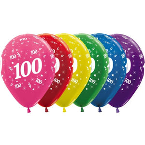 Balloon - Printed Latex Metallic Age 100 Assorted Latex Balloons 30cm 25pk
