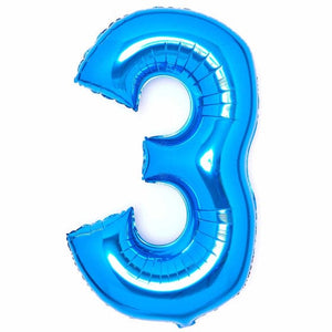Balloon - Supershapes, Numbers & Letters Blue / 3 Large Number Foil Balloon Each