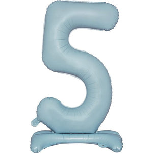 Balloon - Supershapes, Numbers & Letters Pastel Blue / 5 Large Number Air Filled Standing Foil Balloon 76cm Each