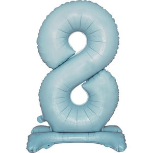 Balloon - Supershapes, Numbers & Letters Pastel Blue / 8 Large Number Air Filled Standing Foil Balloon 76cm Each