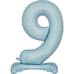Balloon - Supershapes, Numbers & Letters Pastel Blue / 9 Large Number Air Filled Standing Foil Balloon 76cm Each