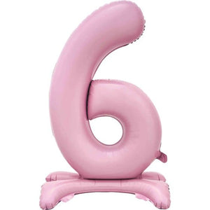 Balloon - Supershapes, Numbers & Letters Pastel Pink / 6 Large Number Air Filled Standing Foil Balloon 76cm Each