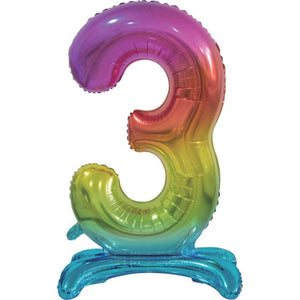 Balloon - Supershapes, Numbers & Letters Rainbow / 3 Large Number Air Filled Standing Foil Balloon 76cm Each