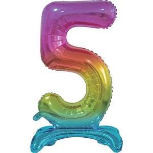 Balloon - Supershapes, Numbers & Letters Rainbow / 5 Large Number Air Filled Standing Foil Balloon 76cm Each