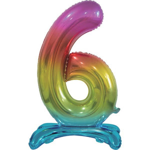 Balloon - Supershapes, Numbers & Letters Rainbow / 6 Large Number Air Filled Standing Foil Balloon 76cm Each