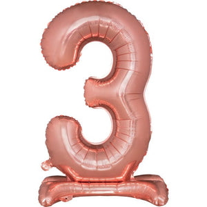 Balloon - Supershapes, Numbers & Letters Rose Gold / 3 Large Number Air Filled Standing Foil Balloon 76cm Each