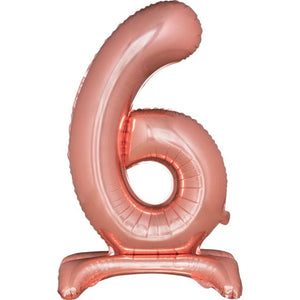 Balloon - Supershapes, Numbers & Letters Rose Gold / 6 Large Number Air Filled Standing Foil Balloon 76cm Each