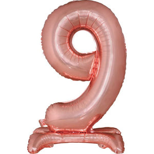 Balloon - Supershapes, Numbers & Letters Rose Gold / 9 Large Number Air Filled Standing Foil Balloon 76cm Each