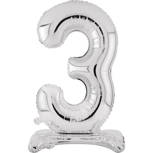 Balloon - Supershapes, Numbers & Letters Silver / 3 Large Number Air Filled Standing Foil Balloon 76cm Each