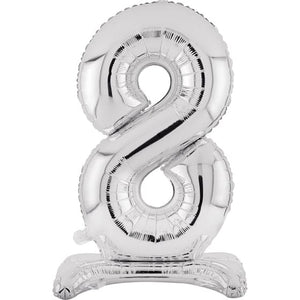 Balloon - Supershapes, Numbers & Letters Silver / 8 Large Number Air Filled Standing Foil Balloon 76cm Each