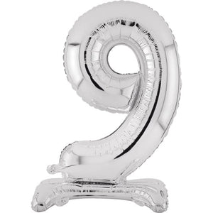 Balloon - Supershapes, Numbers & Letters Silver / 9 Large Number Air Filled Standing Foil Balloon 76cm Each