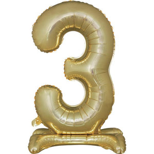 Balloon - Supershapes, Numbers & Letters White Gold / 3 Large Number Air Filled Standing Foil Balloon 76cm Each