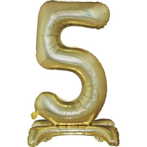 Balloon - Supershapes, Numbers & Letters White Gold / 5 Large Number Air Filled Standing Foil Balloon 76cm Each