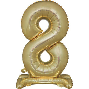 Balloon - Supershapes, Numbers & Letters White Gold / 8 Large Number Air Filled Standing Foil Balloon 76cm Each