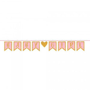 Amscan_OO Decorations - Banners, Flags & Streamers Baby Shower Girl Clothespin Glittered Letter Banner 16cm x 3.65m Each