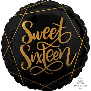 Amscan_OO Balloon - Foil Elegant Sweet Sixteen Black & Gold Foil Balloon 45cm Each