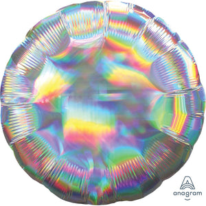 Amscan_OO Balloon - Foil Holographic Iridescent Silver Circle Foil Balloon 45cm Each