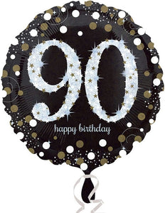 Balloon - Foil Sparkling Happy Birthday 90th Foil Balloon 45cm Each