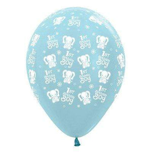 Amscan_OO Balloon - Printed Latex 1st Birthday Boy Elephants Satin Pearl Blue Latex Balloon 30cm 6pk