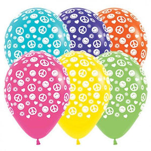 Amscan_OO Balloon - Printed Latex 60's Peace & Love Tropical Assorted Latex Balloon 30cm 25pk