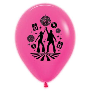 Amscan_OO Balloon - Printed Latex 70's Disco Theme Neon Fuchsia Latex Balloons 30cm 6pk