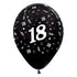Age 18 Metallic Black Latex Balloon 30cm 25pk