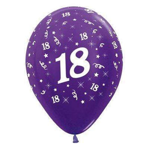 Amscan_OO Balloon - Printed Latex Age 18 Metallic Purple Violet Latex Balloon 30cm 25pk