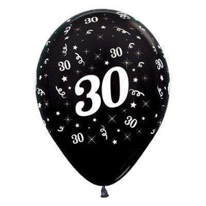 Amscan_OO Balloon - Printed Latex Age 30 Metallic Black Latex Balloon 30cm 25pk