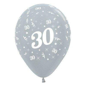 Amscan_OO Balloon - Printed Latex Age 30 Satin Pearl Silver Latex Balloon 30cm 25pk