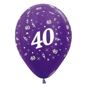Amscan_OO Balloon - Printed Latex Age 40 Metallic Purple Violet Latex Balloon 30cm 25pk