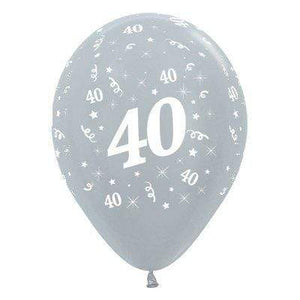 Amscan_OO Balloon - Printed Latex Age 40 Satin Pearl Silver Latex Balloon 30cm 25pk