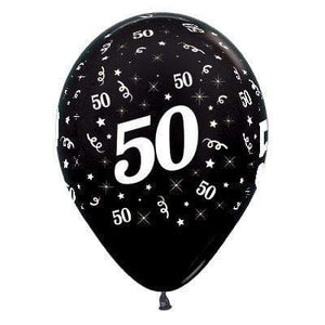 Amscan_OO Balloon - Printed Latex Age 50 Metallic Black Latex Balloon 30cm 25pk