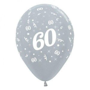 Amscan_OO Balloon - Printed Latex Age 60 Satin Pearl Silver Latex Balloon 30cm 25pk
