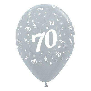 Amscan_OO Balloon - Printed Latex Age 70 Satin Pearl Silver Latex Balloon 30cm 6pk