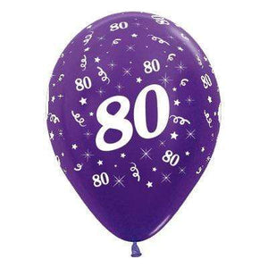Amscan_OO Balloon - Printed Latex Age 80 Metallic Purple Violet Latex Balloon 30cm 25pk