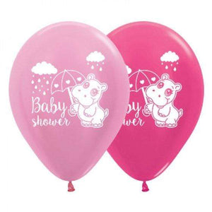 Amscan_OO Balloon - Printed Latex Baby Shower Hippo Satin Pearl Pink & Metallic Fuchsia Latex Balloons 30cm 25pk