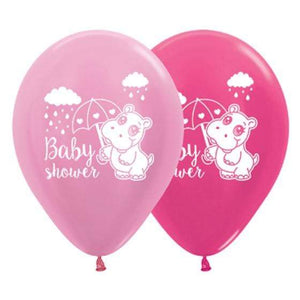 Amscan_OO Balloon - Printed Latex Baby Shower Hippo Satin Pearl Pink & Metallic Fuchsia Latex Balloons 30cm 6pk