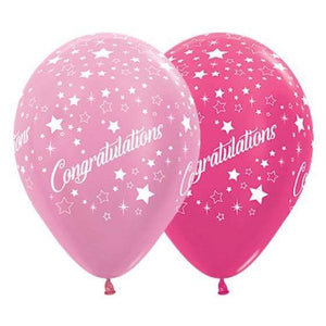 Amscan_OO Balloon - Printed Latex Congratulations Stars Faces Satin Pearl Pink & Metallic Fuchsia Latex Balloons 30cm 25pk