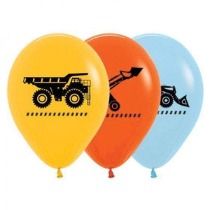 Amscan_OO Balloon - Printed Latex Construction Trucks Fashion Yellow, Orange & Blue Latex Balloons 30cm 25pk