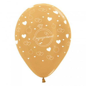 Amscan_OO Balloon - Printed Latex Engagement Diamond Rings & Hearts Metallic Gold Latex Balloons 30cm 6pk