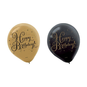 Amscan_OO Balloon - Printed Latex Gold Happy Birthday Latex Balloons Gold & Black 30cm 15pk