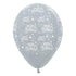 Happy Birthday Stars Satin Pearl Silver Latex Balloon 30cm 6pk