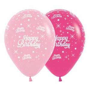 Amscan_OO Balloon - Printed Latex Happy Birthday Twinkling Stars Fashion Pink & Fuchsia Latex Balloons 30cm 25pk