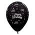 Happy Birthday Twinkling Stars Metallic Black Latex Balloon 30cm 6pk