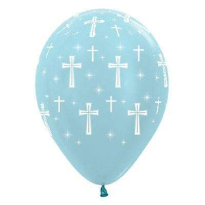 Amscan_OO Balloon - Printed Latex Holy Cross Satin Pearl Blue Latex Balloons 30cm 25pk