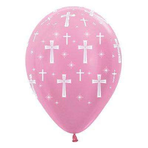 Amscan_OO Balloon - Printed Latex Holy Cross Satin Pearl Pink Latex Balloons 30cm 6pk