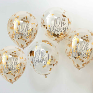 Amscan_OO Balloon - Printed Latex Oh Baby Gold Confetti Latex Balloon 30cm 5pk
