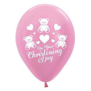 Amscan_OO Balloon - Printed Latex On Your Christening Day Satin Pearl Pink Latex Balloons 30cm 25pk