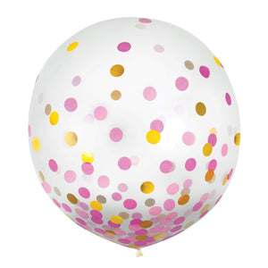 Amscan_OO Balloon - Printed Latex Pink & Gold Confetti Latex Balloon 60cm 2pk